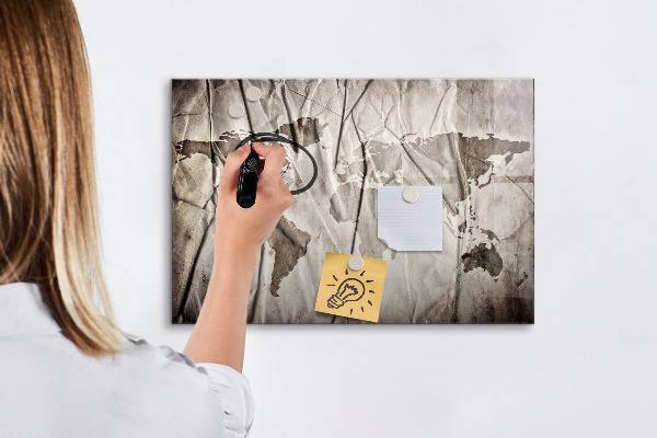 Pizarra borrable de cristal con imanes Mapa del mundo con fotos y accesorios