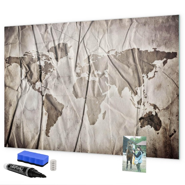 Pizarra borrable de cristal con imanes Mapa del mundo con fotos y accesorios