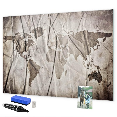 Pizarra borrable de cristal con imanes Mapa del mundo con fotos y accesorios