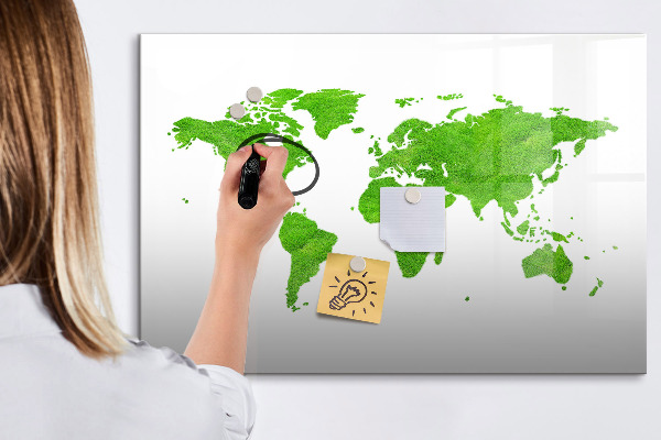 Pizarra magnética de pared con rotulador Mapa verde con puntos para tomar fotos