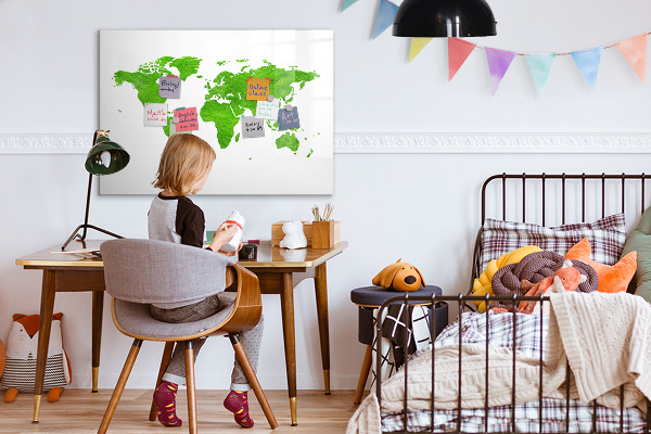 Pizarra magnética de pared con rotulador Mapa verde con puntos para tomar fotos