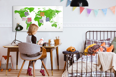 Pizarra magnética de pared con rotulador Mapa verde con puntos para tomar fotos