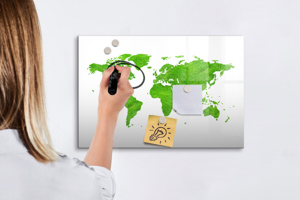 Pizarra magnética de pared con rotulador Mapa verde con puntos para tomar fotos