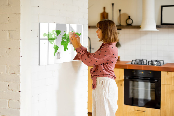 Pizarra magnética de pared con rotulador Mapa verde con puntos para tomar fotos