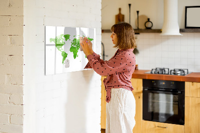 Pizarra magnética de pared con rotulador Mapa verde con puntos para tomar fotos
