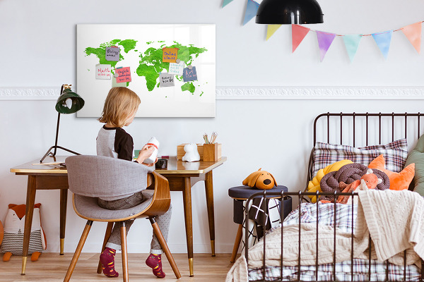 Pizarra magnética de pared con rotulador Mapa verde con puntos para tomar fotos