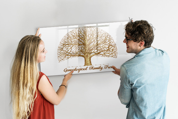 Pizarra borrable de cristal con imanes Árbol genealógico con espacio para fotos