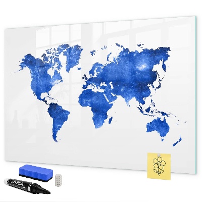 Pizarra borrable de cristal con imanes Mapa del mundo con ubicaciones de fotos