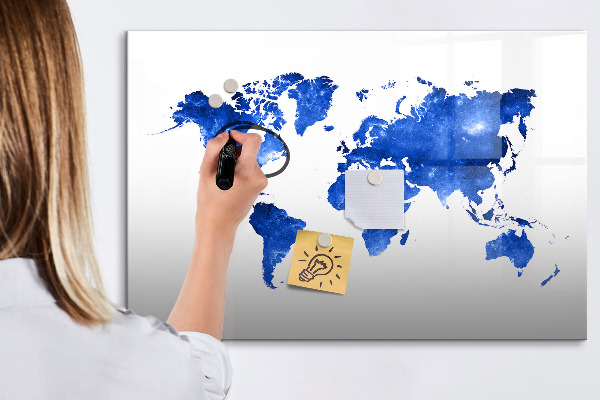 Pizarra borrable de cristal con imanes Mapa del mundo con ubicaciones de fotos
