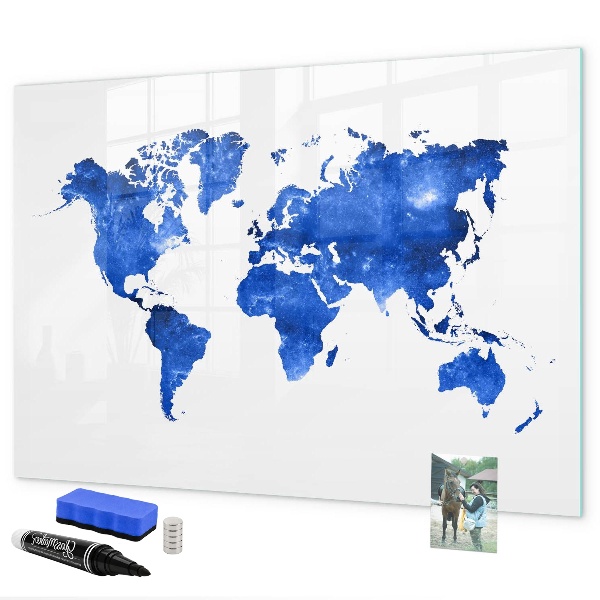 Pizarra borrable de cristal con imanes Mapa del mundo con ubicaciones de fotos