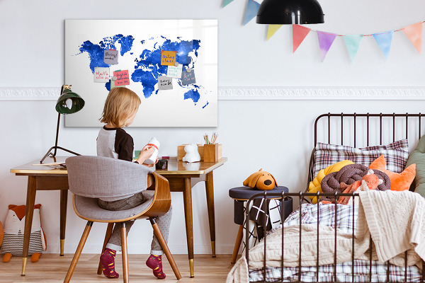 Pizarra borrable de cristal con imanes Mapa del mundo con ubicaciones de fotos
