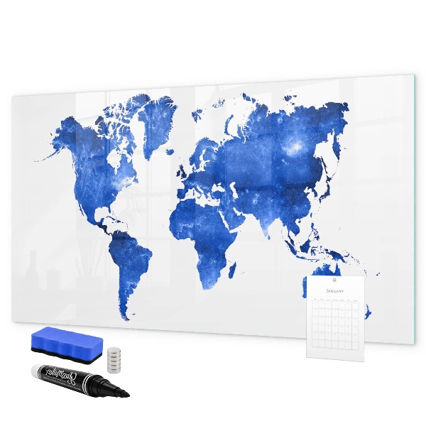 Pizarra borrable de cristal con imanes Mapa del mundo con ubicaciones de fotos