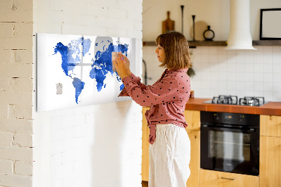 Pizarra borrable de cristal con imanes Mapa del mundo con ubicaciones de fotos