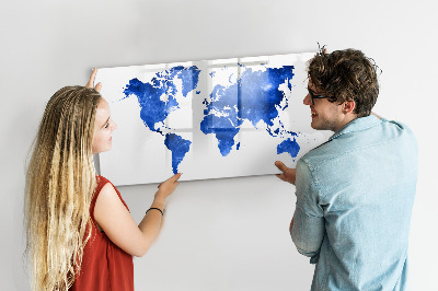 Pizarra borrable de cristal con imanes Mapa del mundo con ubicaciones de fotos