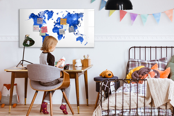 Pizarra borrable de cristal con imanes Mapa del mundo con ubicaciones de fotos