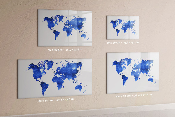 Pizarra borrable de cristal con imanes Mapa del mundo con ubicaciones de fotos