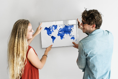 Pizarra borrable de cristal con imanes Mapa del mundo con ubicaciones de fotos