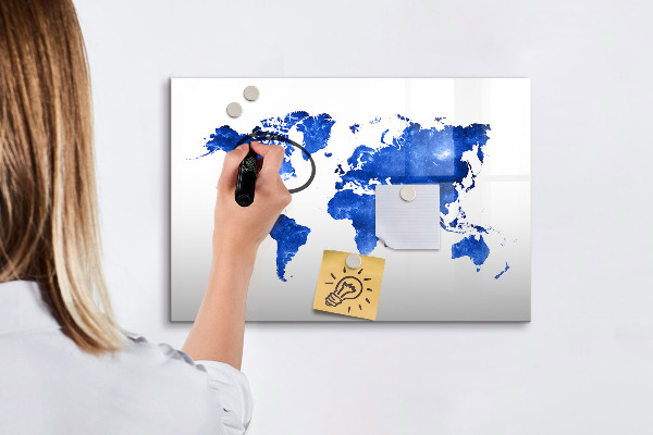 Pizarra borrable de cristal con imanes Mapa del mundo con ubicaciones de fotos