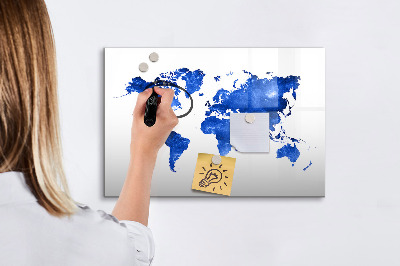 Pizarra borrable de cristal con imanes Mapa del mundo con ubicaciones de fotos