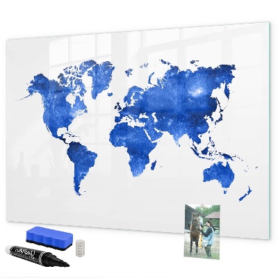 Pizarra borrable de cristal con imanes Mapa del mundo con ubicaciones de fotos