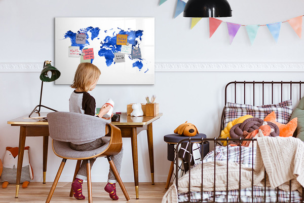 Pizarra borrable de cristal con imanes Mapa del mundo con ubicaciones de fotos