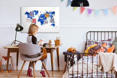 Pizarra borrable de cristal con imanes Mapa del mundo con ubicaciones de fotos