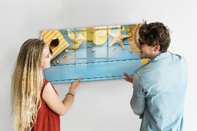 Pizarra magnética de pared con rotulador Recuerdos de verano sobre un fondo azul