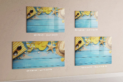 Pizarra magnética de pared con rotulador Recuerdos de verano sobre un fondo azul