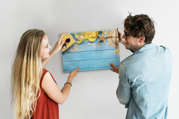 Pizarra magnética de pared con rotulador Recuerdos de verano sobre un fondo azul