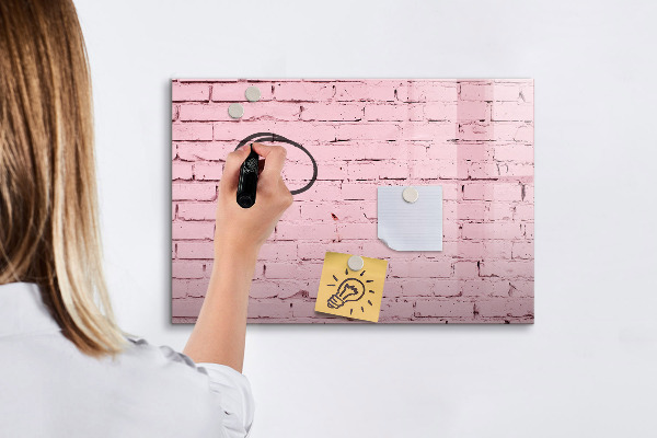 Pizarra borrable de cristal con imanes Pared rosa con espacio para fotos