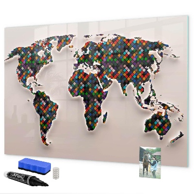 Pizarra magnética de pared con rotulador Mundo interactivo con lugares para tomar fotos.