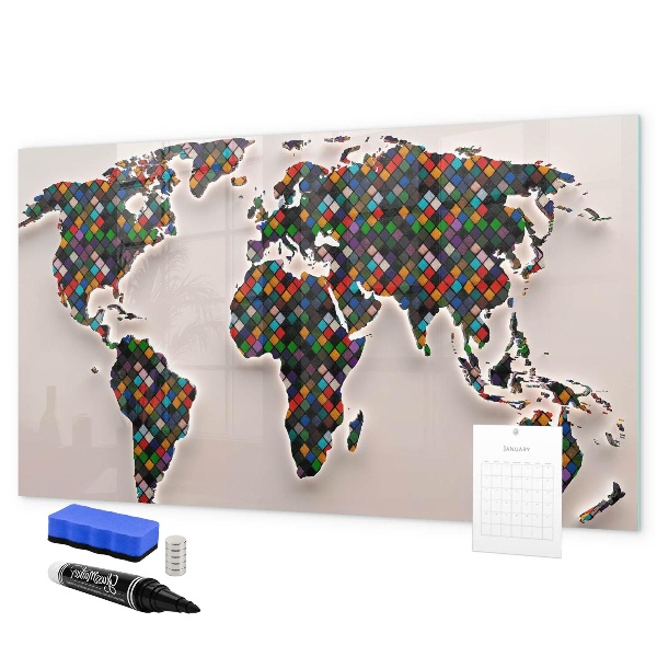 Pizarra magnética de pared con rotulador Mundo interactivo con lugares para tomar fotos.