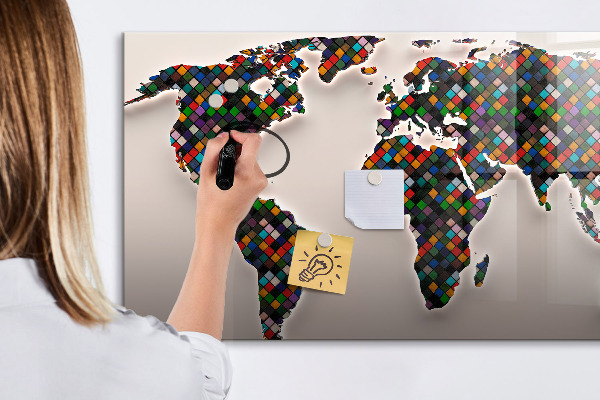 Pizarra magnética de pared con rotulador Mundo interactivo con lugares para tomar fotos.