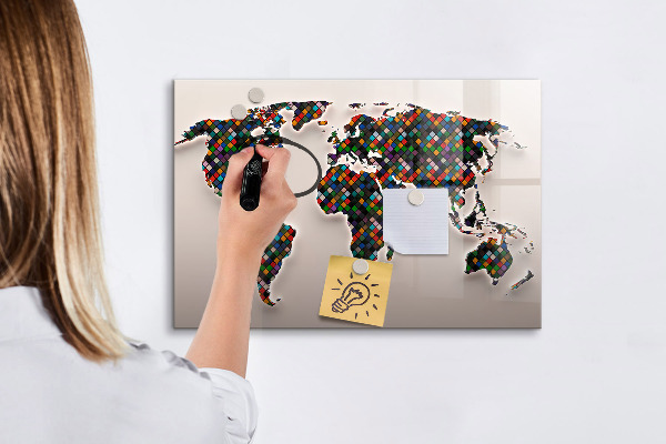 Pizarra magnética de pared con rotulador Mundo interactivo con lugares para tomar fotos.