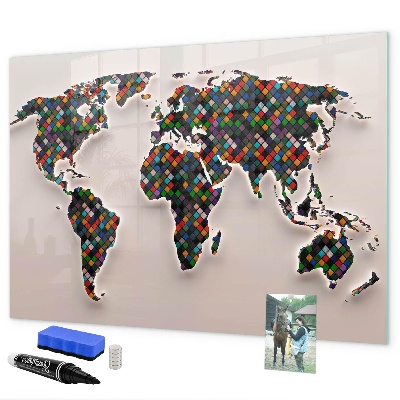Pizarra magnética de pared con rotulador Mundo interactivo con lugares para tomar fotos.