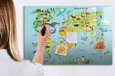 Pizarra borrable de cristal con imanes Mapa del mundo con ubicaciones de fotos