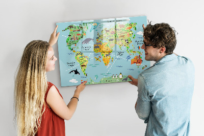 Pizarra borrable de cristal con imanes Mapa del mundo con ubicaciones de fotos