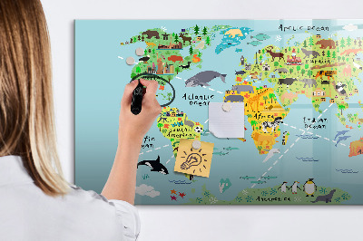 Pizarra borrable de cristal con imanes Mapa del mundo con ubicaciones de fotos