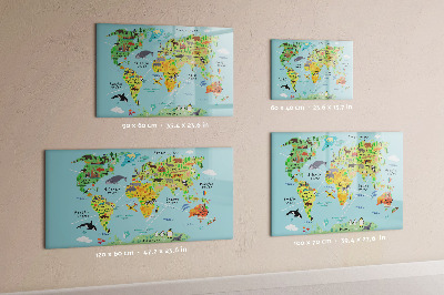Pizarra borrable de cristal con imanes Mapa del mundo con ubicaciones de fotos