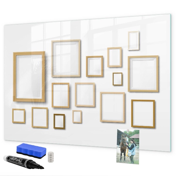 Pizarra borrable de cristal con imanes Un espacio creativo para fotos y notas.