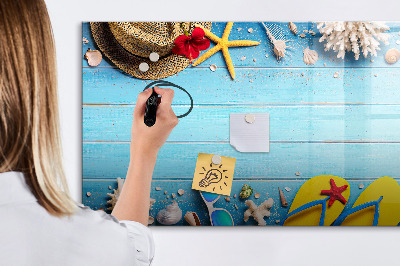 Pizarra magnética de pared con rotulador Recuerdos de verano sobre un fondo azul