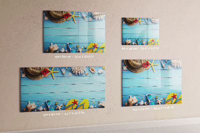 Pizarra magnética de pared con rotulador Recuerdos de verano sobre un fondo azul