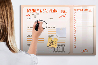 Pizarra magnética de pared con rotulador Plan de comidas para cada semana