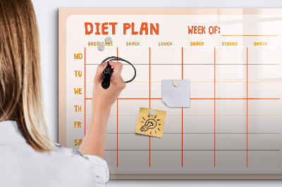Pizarra magnética de pared con rotulador Plan de alimentación para toda la semana