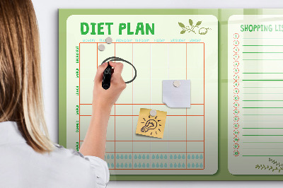 Pizarra borrable de cristal con imanes Plan de alimentación y lista de la compra