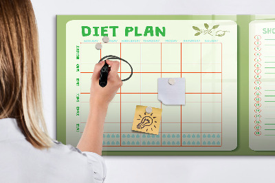 Pizarra borrable de cristal con imanes Plan de alimentación y lista de la compra