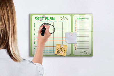 Pizarra borrable de cristal con imanes Plan de alimentación y lista de la compra