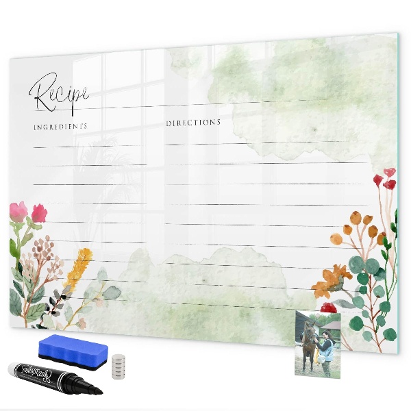 Pizarra magnética de pared con rotulador Un tablero creativo para recetas y recuerdos.