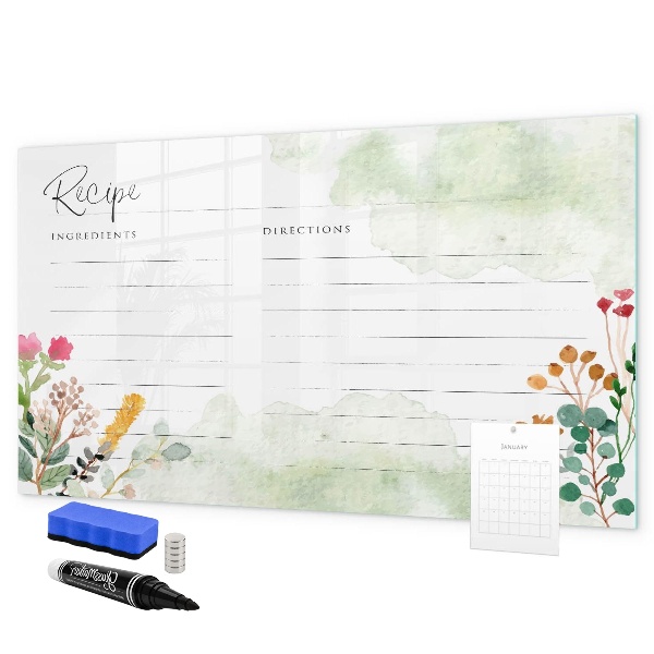 Pizarra magnética de pared con rotulador Un tablero creativo para recetas y recuerdos.