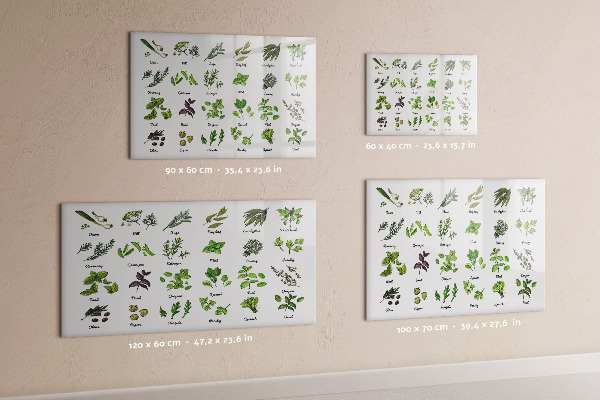 Pizarra magnética de pared con rotulador Hierbas y fotos en un mismo lugar.